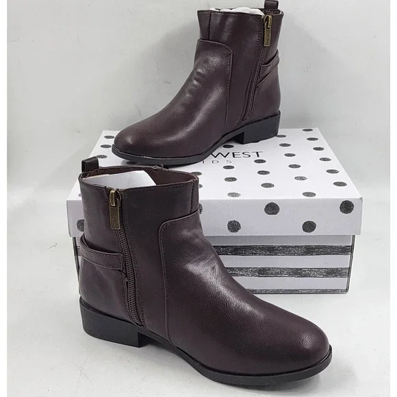 Nine West Amara Bootie Little Girls 2M Brown Almond Toe Block Heel Zip Closure~ - Picture 6 of 15